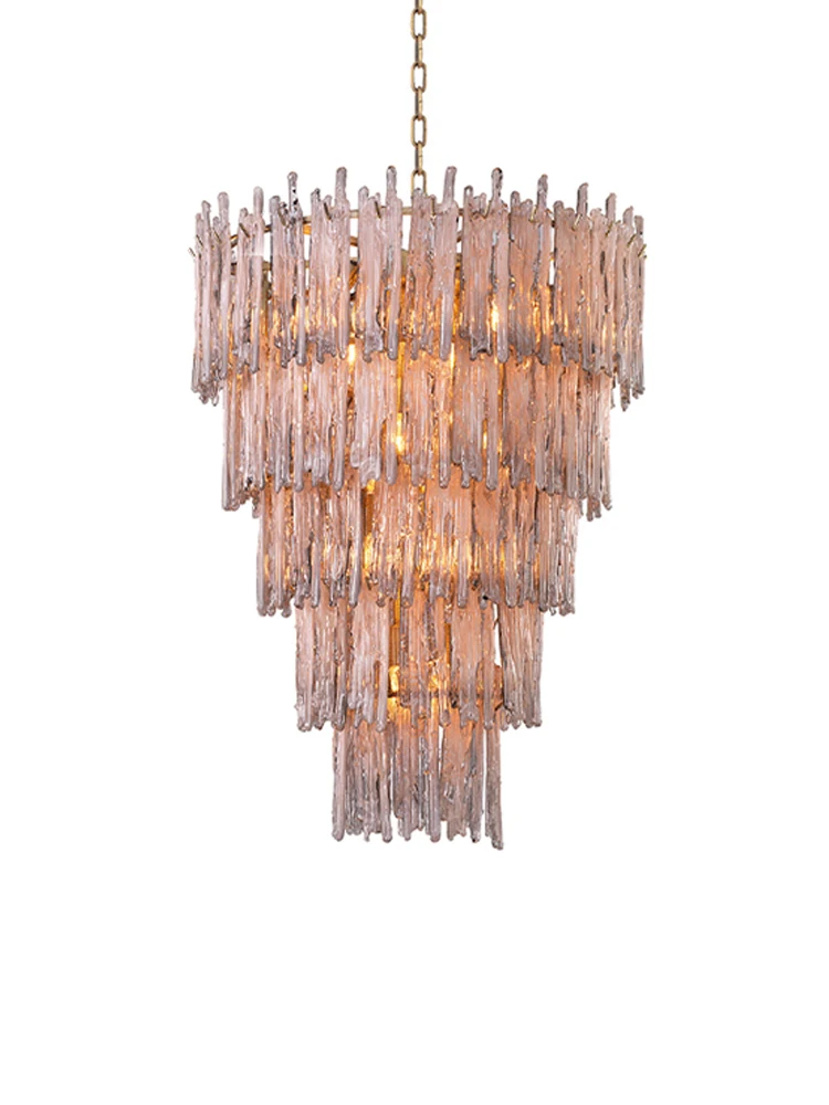

Smokey Gray Icicle Glass Chandelier Staircase Home Decoration Hanging Lamps For Ceiling Living Room Lustre Luxury
