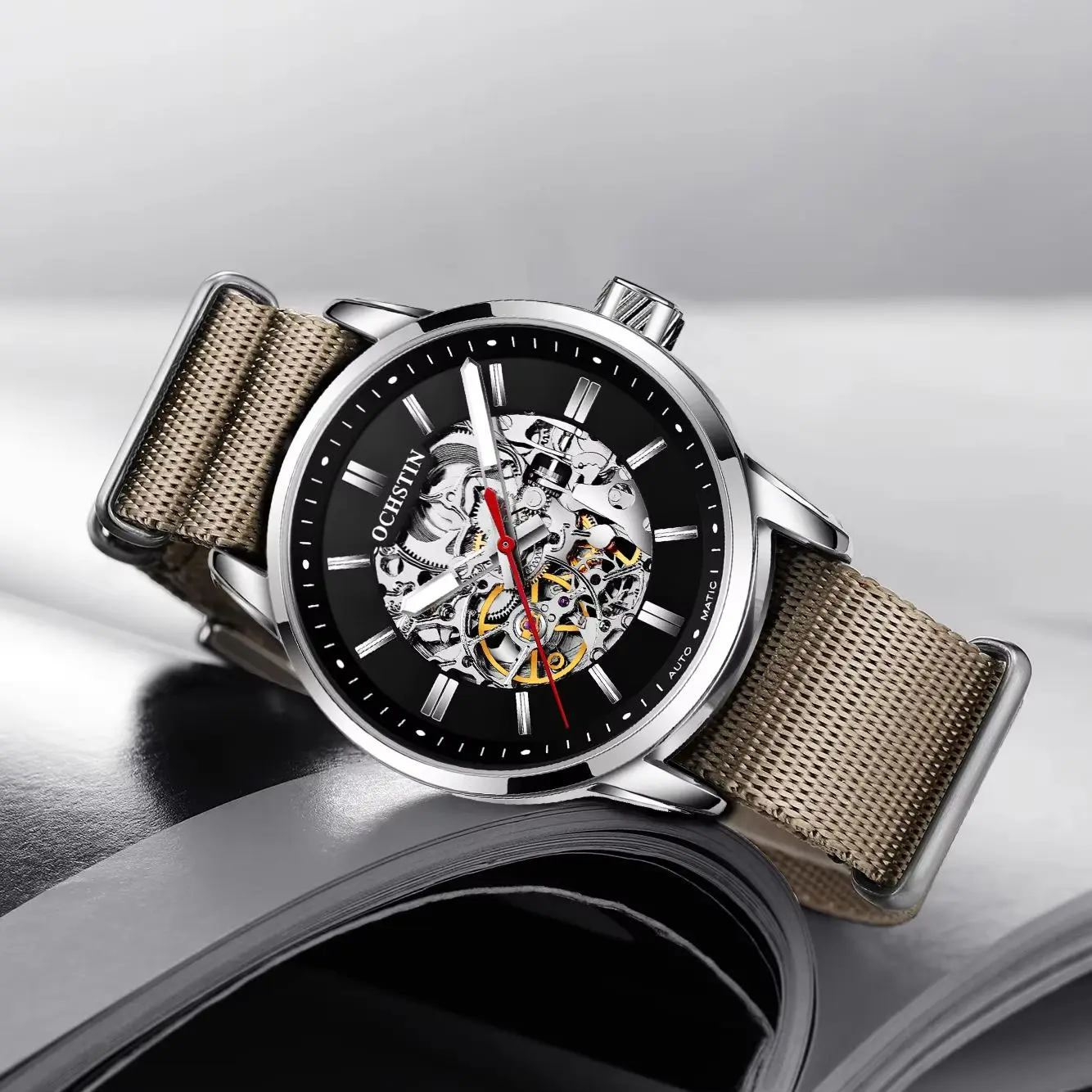 Hot Men's Watches Top Brand Luxury OCHSTIN Fashion Skeleton Steampunk Men Sport Clock Nylon Strap Automatic Mechanical Watch image 3