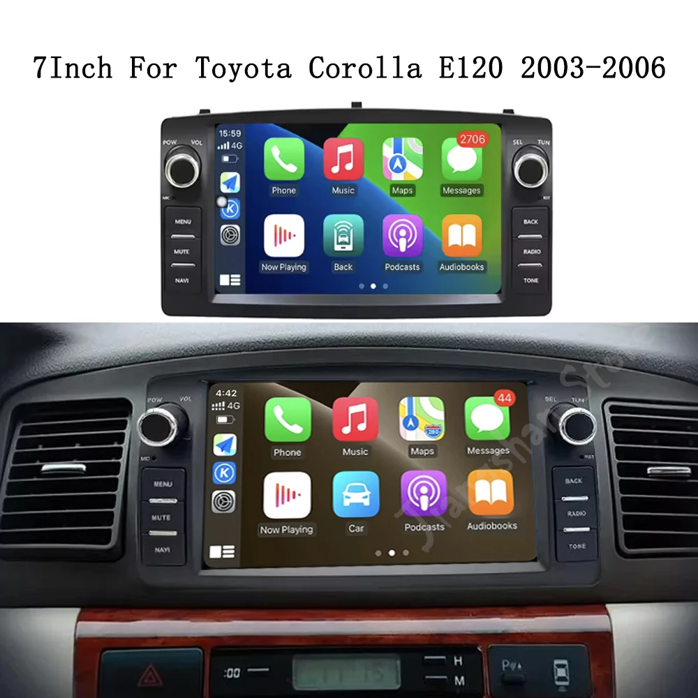 Android 16 For Toyota Corolla E120 2003 2004-2006 Car Multimedia Player QLED Touch Screen WIFI Carplay Radio Stereo GPS Navi