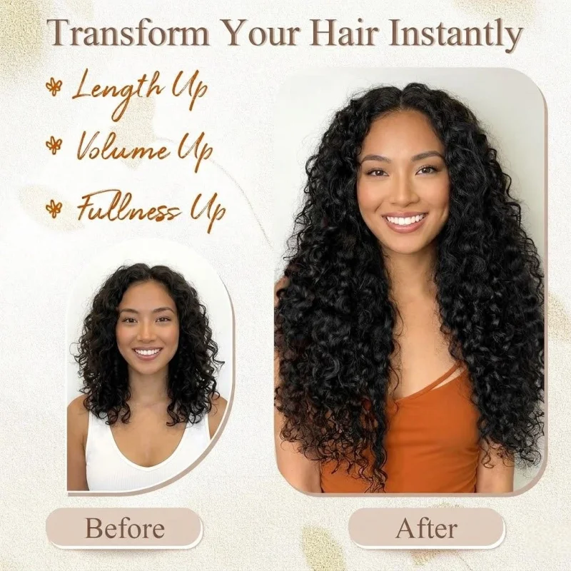 4PCS 20 Inch Curly Synthetic Clip In Hair Extensions, Soft Natural Invisible Lace Weft Wavy Synthetic Hair Pieces For Women