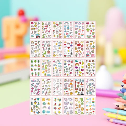 30 Sheets Cute Cartoon Temporary Tattoos for Hands Waterproof Tattoo Stickers Rainbow Fruit Moon Fake Finger Tattoo