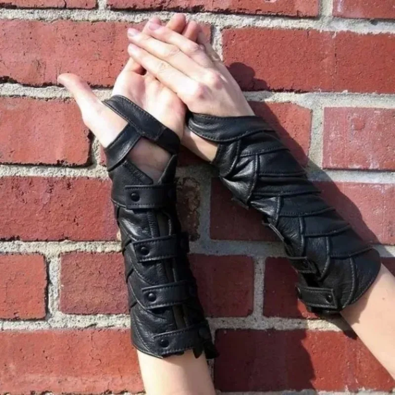 Steampunk Mittelalterliche Lederhandschuhe mit breiten Manschetten, Armschutz für Männer, Kriegerhandschuh, Cosplay, Renaissance Ritter Armband – Detail 3