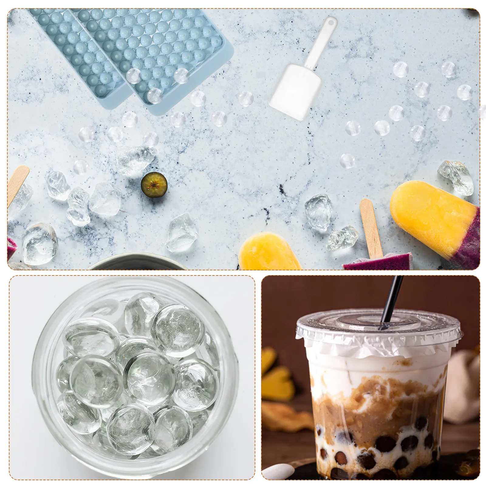 

4Pcs Ice Cube Mold Set Round Shape Food Grade Plastic Easy Release Mini Ice Tray Cube Maker for Freezer Drinks