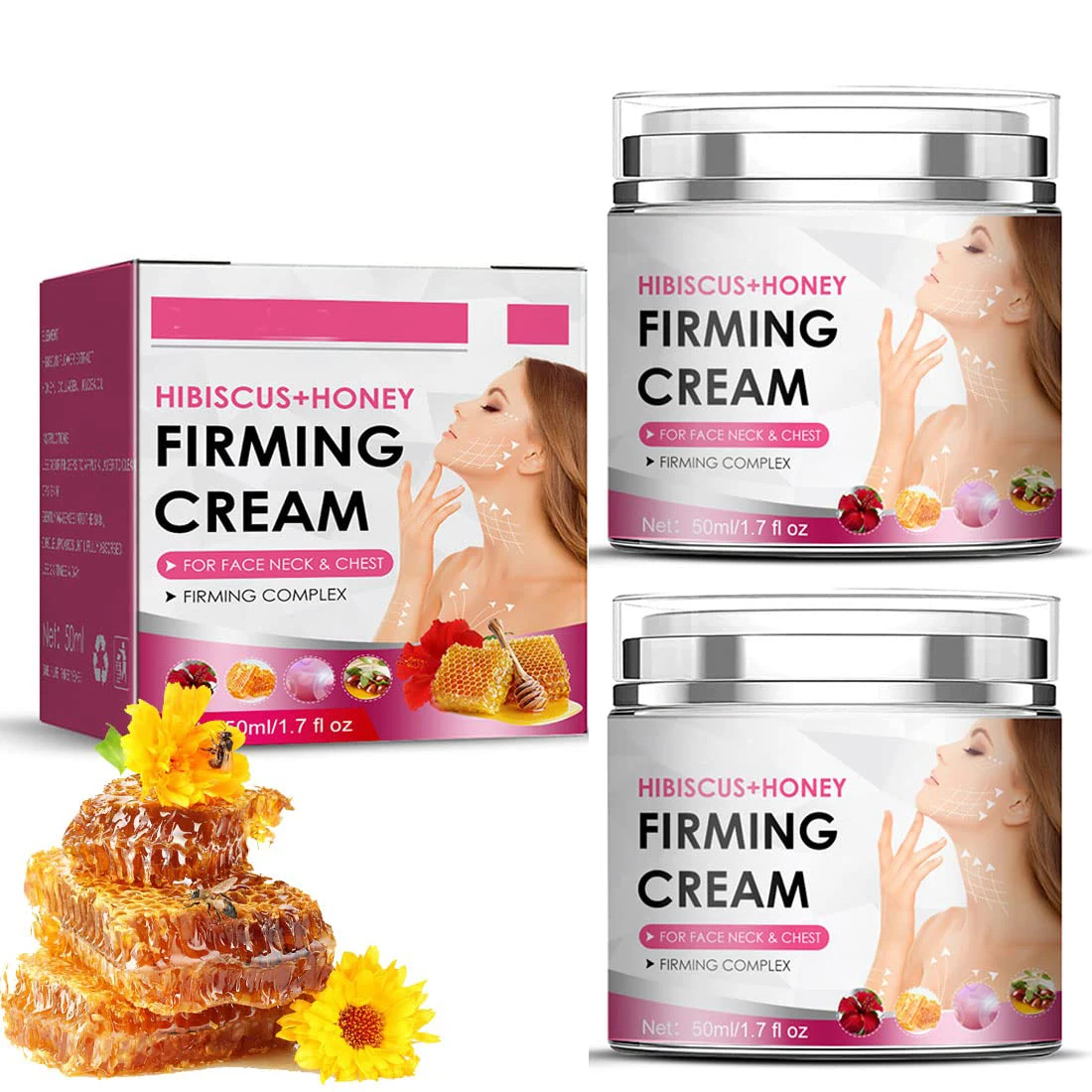 

Hibiscus and Honey Firming Cream, 2Pcs Neck Firming Cream 50ml, Skin Tightening Cream for Face & Body for Double Chin Reduce