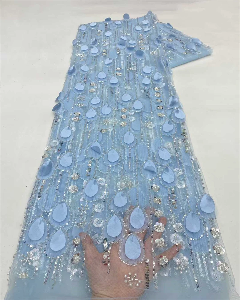 아프리카 3D 꽃 페르시 패브릭, 스팽글 자수, 프렌치 얇은 명주 그물, 결혼식을위한 메쉬 레이스 원단, 럭셔리 패션, 5 야드