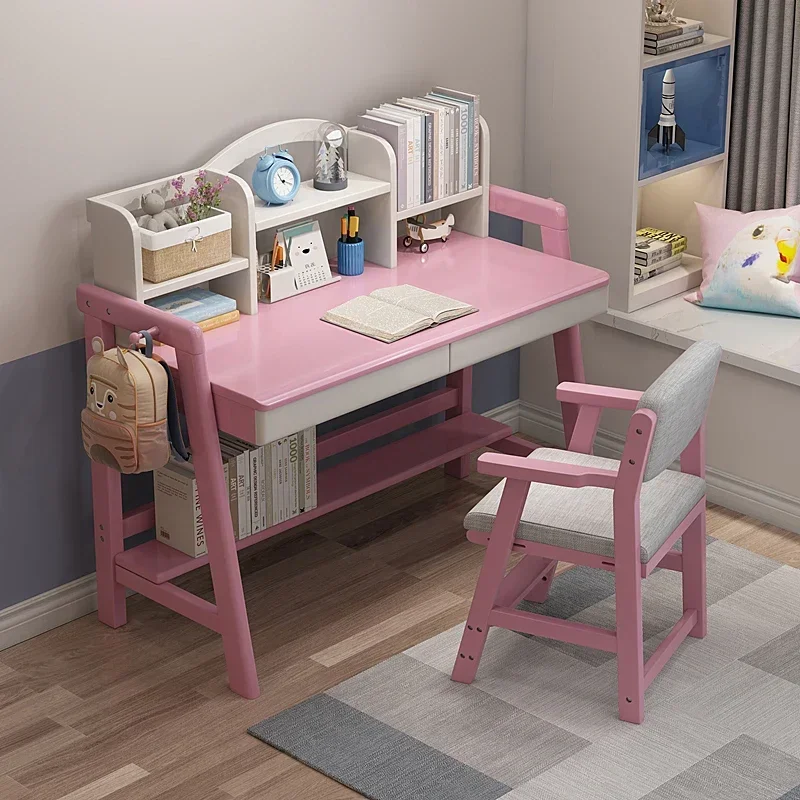 2026 Modern Design School Reading Desk Children Home Office Desk Multifunction Wooden Study Table with Adjustable Chairs