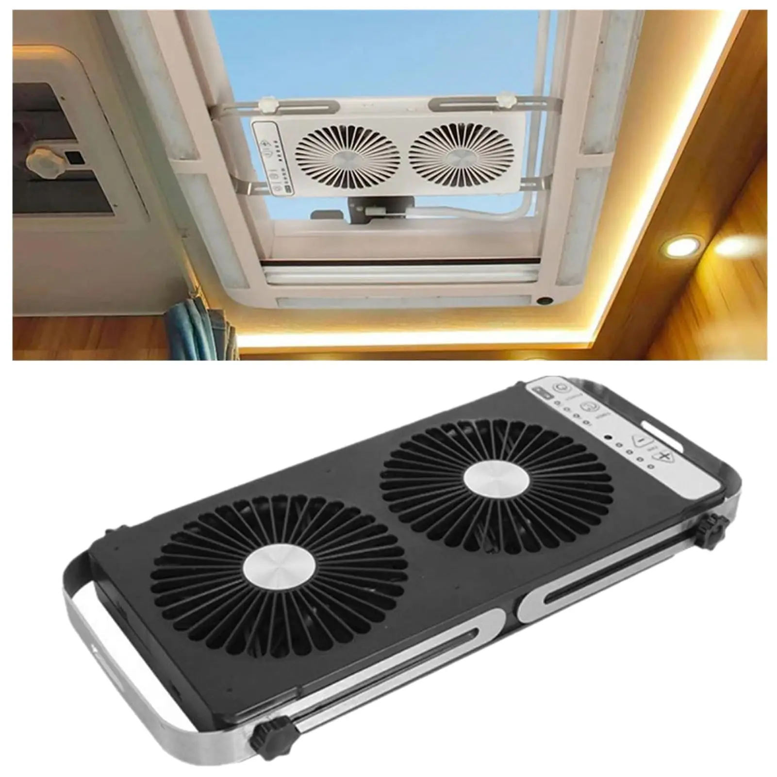 12 فولت تيار مستمر 140 مللي متر RV مروحة سقف صامتة مزدوجة مروحة تهوية تبريد العادم سقف عكسي 4 سرعة مروحة