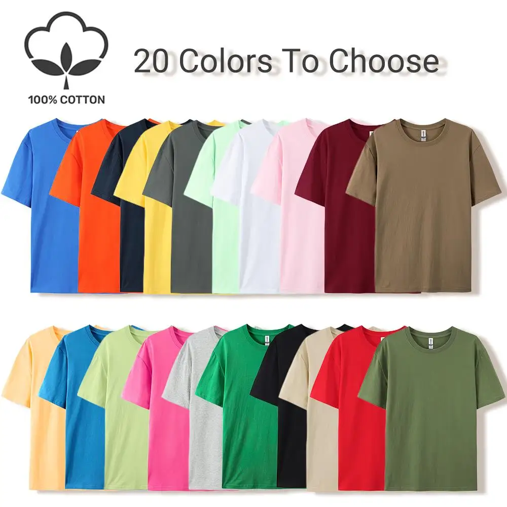 20 Colors Solid Color Summer Soft 100% Cotton Womens T-Shirts Y2K Loose Clothes Fashion Tee Tops Street Multicolor Short Sleeve