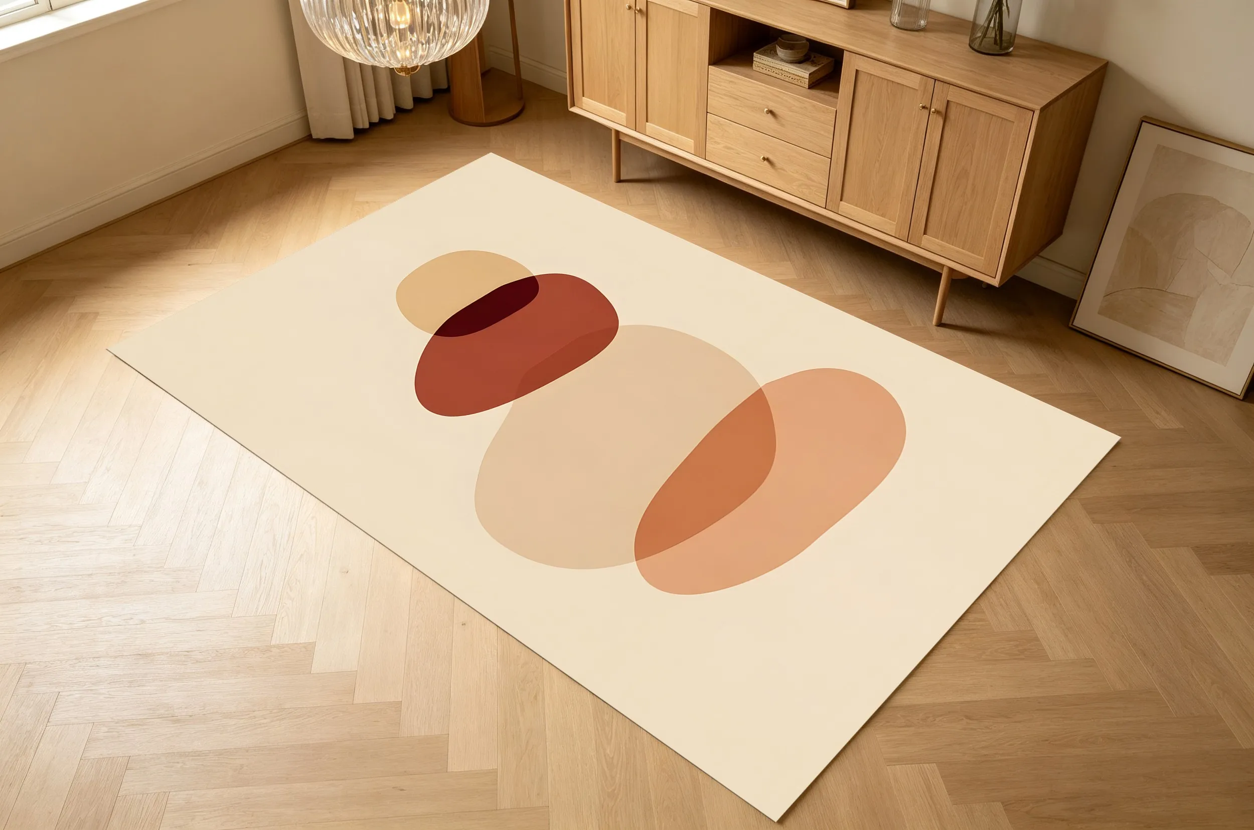 Large Area Rug with Morandi Warm Color Blocks, Minimalist Instagram-Worthy Style, for Living Room Bedroom