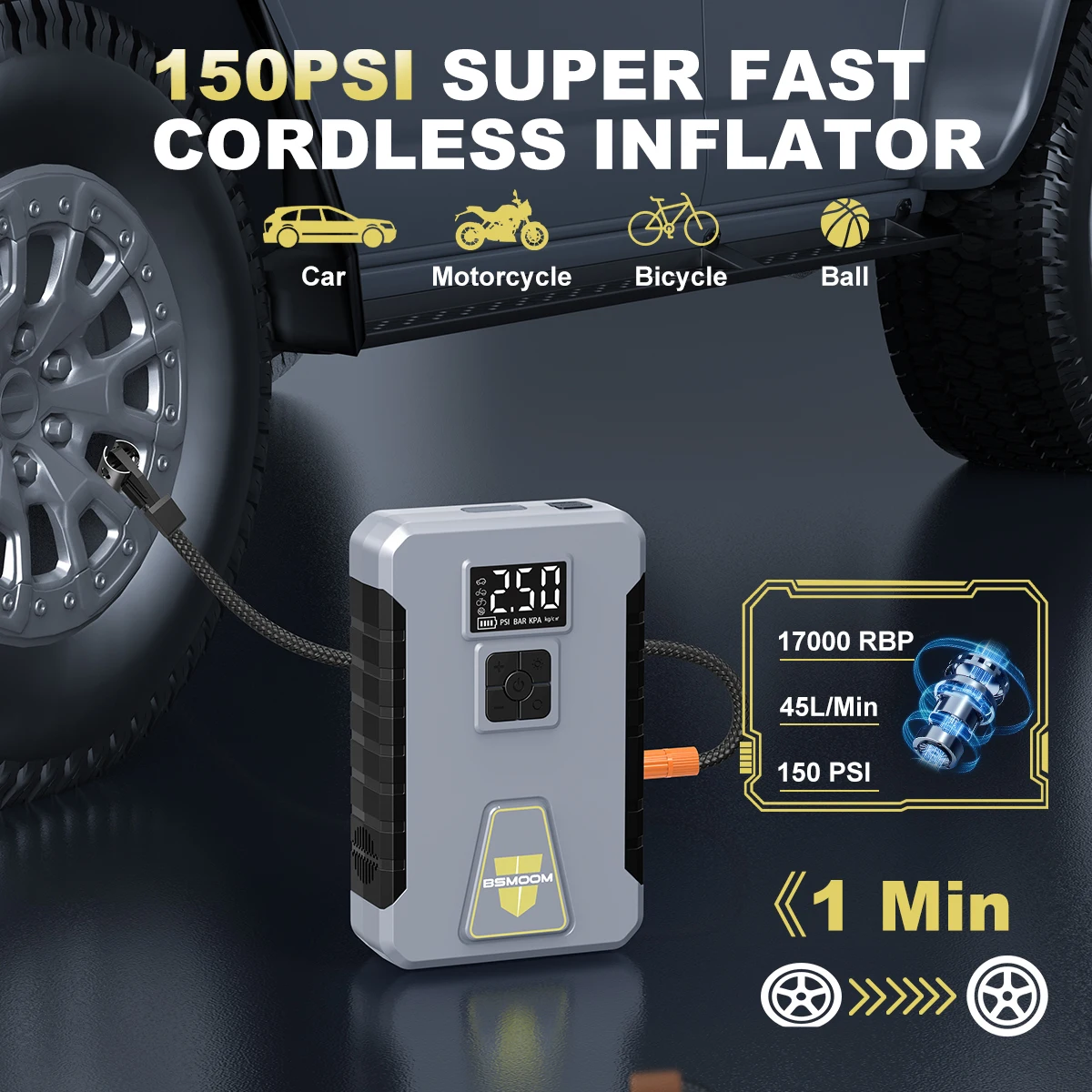 Gonfleur de pneus 150 PSI et d - Cordless Tire Inflator 150Psi avis et prix