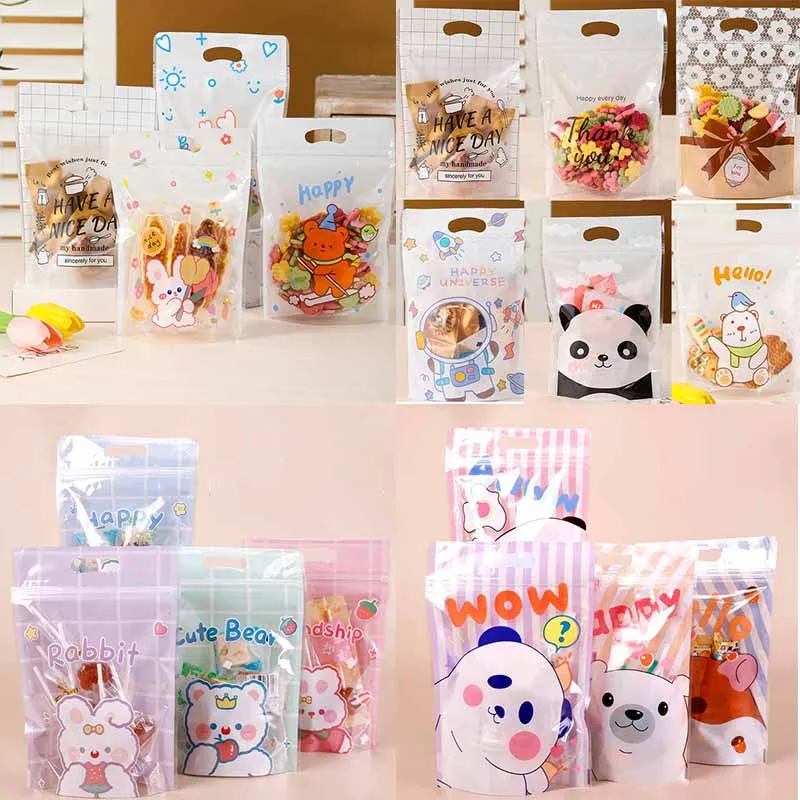 Cute Self-Supporting Zip-lock Bag Snack Zipper Sealed Bag Cookies Candy Goodies Pocket Food Packaging Bag Party Gift Bag