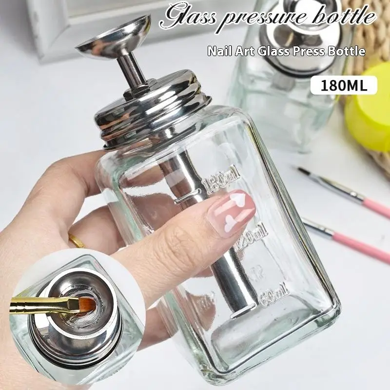 Nail Storage Refillable Glass Bottles Empty Liquid Press Pump Dispenser Nail Art Polish Remover Cleaner Makeup Manicure Tools