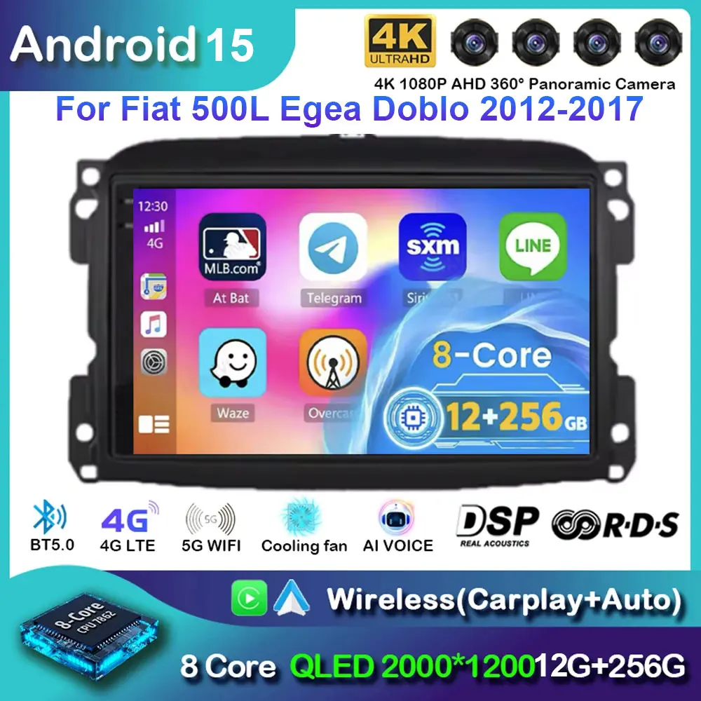 

Автомобильное радио Android 15 для Fiat 500L Egea Doblo 2012-2017, мультимедийное стерео авторадио DSP CarPlay, видео-аудио-навигация, IPS 4G BT