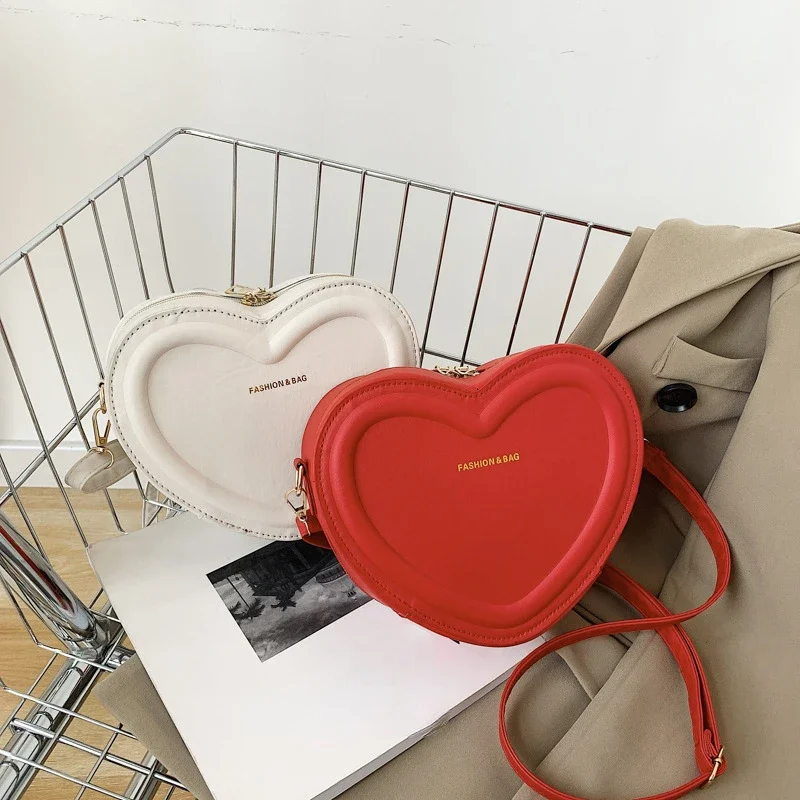 Solid Pu Leather Shoulder Bags Fashion Handbags Hot Sale Heart Shape Crossbody Bags For Women