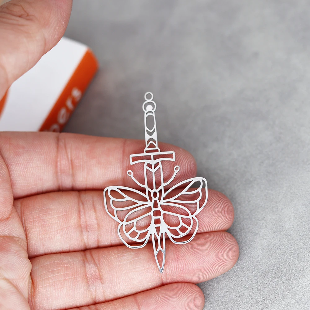 3pcs Art Line Insect Charms Butterfly Mooth Cicada Beetle Stainless Steel Pendant Fit Earrings Necklace Jewelry Making Accessory