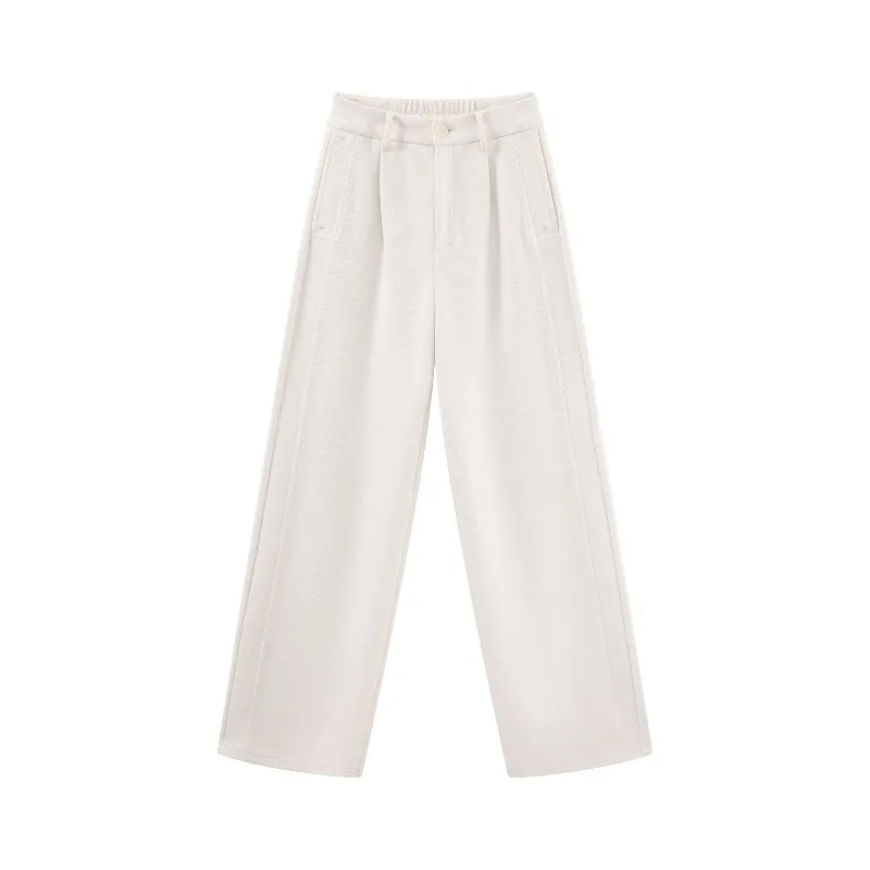 Comfortable High Waist Knit Straight Pants Women Soft Loose Fit Commuter Trousers Chic Casual Spring Wide Leg Long Pants Lady