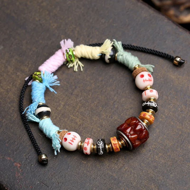 Tibetan hand-woven bracelet, yak bone, adai thread bead, accessories, reflux bone, devouring bracelet