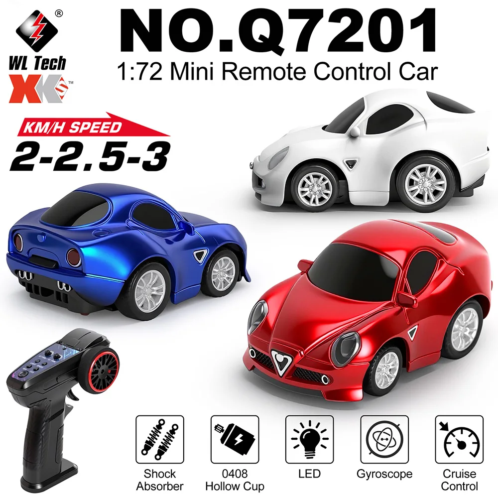 Wltoys Q7201 Mini Car 1/72 2-2.5-3km/h Speed Cruise Control Racing Car Toy with Gyroscope Shock Absorber Remote Control Car