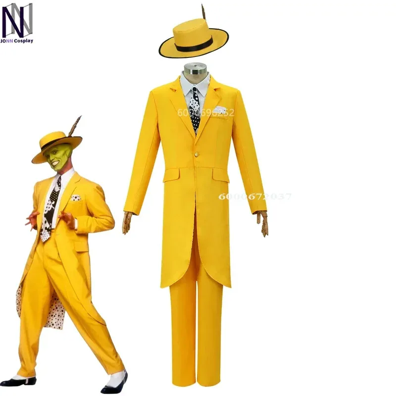 

2024 Halloween The Mask Jim Carrey Yellow Suit and Mask Cosplay Outfit Men's Role Play Outfit New Halloween Party Costume