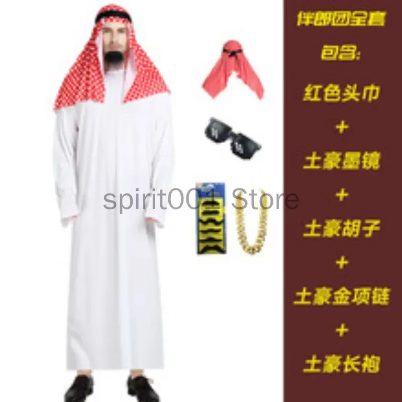 الكبار العربية الشيخ هالوين زي الشرق الأوسط الأمير العربي تأثيري الزي سلطان الأبيض رداء أحمر عقال حفلة بوريم