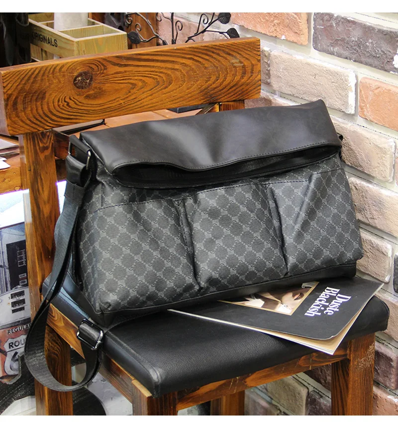 Modische Umhängetasche für Herren, hochwertiges PU-Leder, Herren-Umhängetasche, luxuriöses Design, karierte Messenger-Taschen, Reisetaschen, Laptop-Tasche – Detail 4