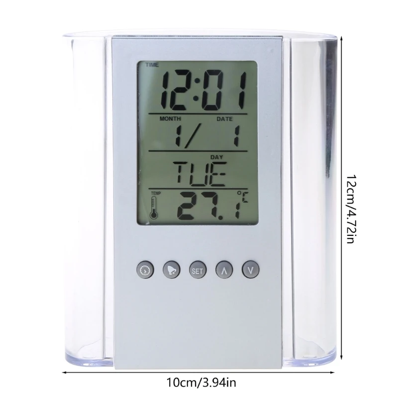 LCD Digital Alarm Meja Pensil Pena Pemegang Termometer Kalender