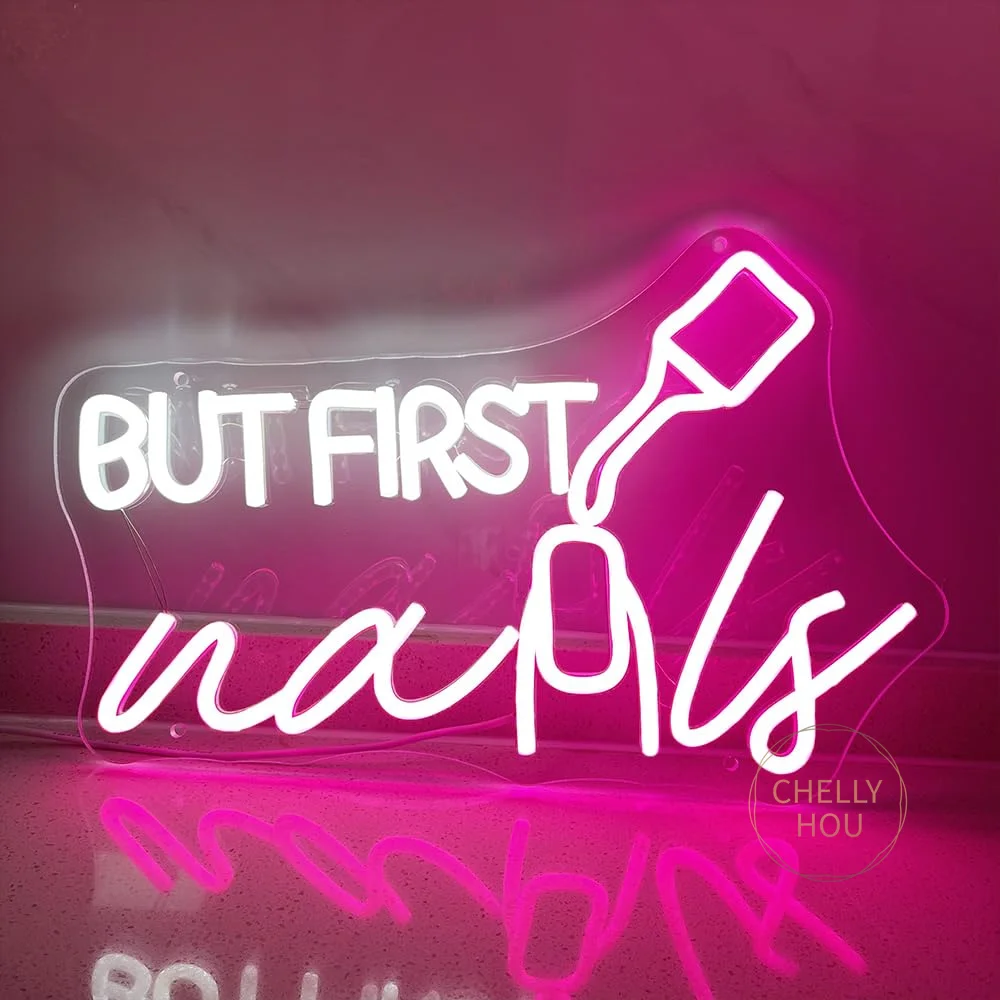 

Неоновая вывеска LED «Но сначала ногти» для салона красоты, декор для стен, USB-неоновые светильники, декор для комнаты, эстетичный декор для магазина