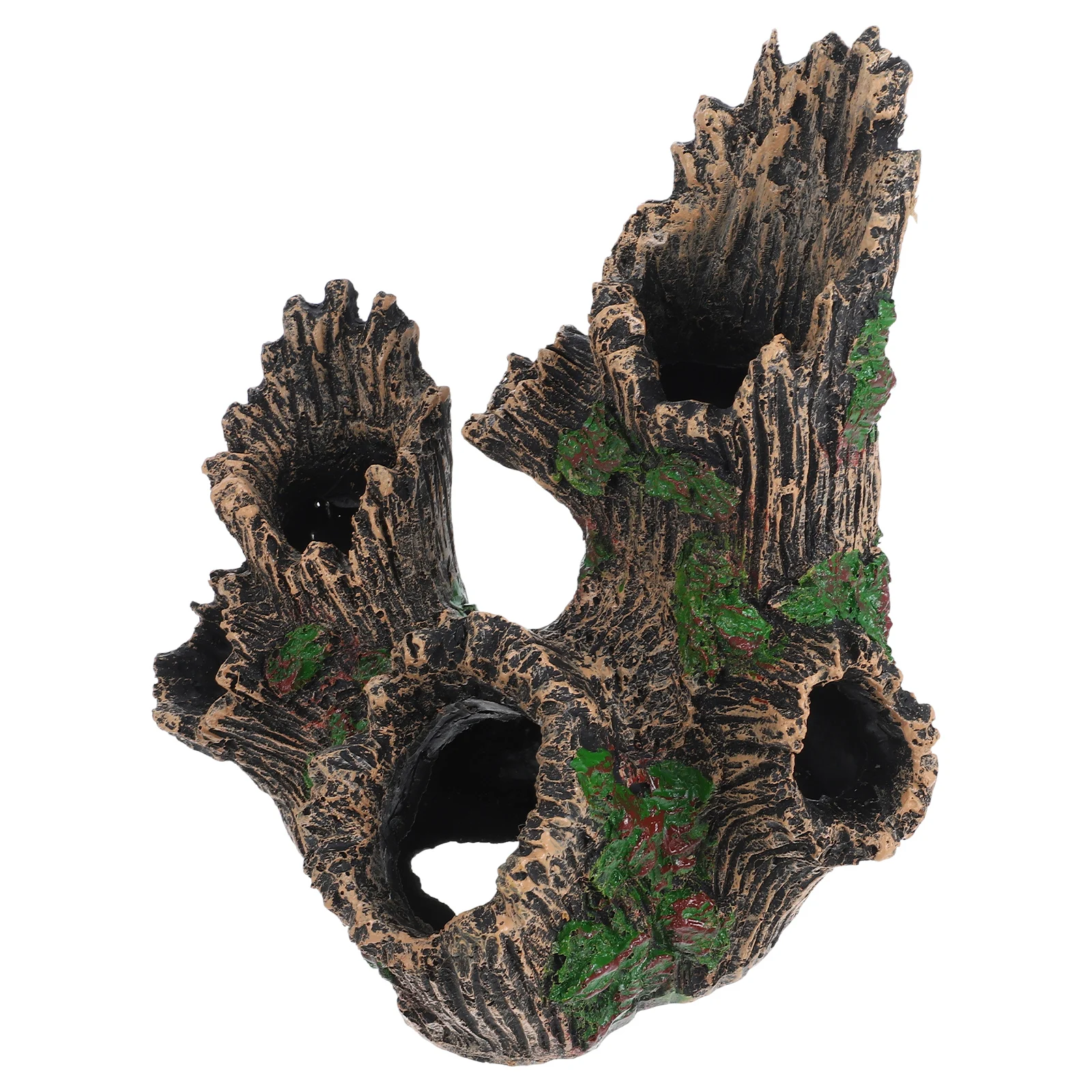 Tronco de árbol Artificial, decoración de acuario, tocón de resina duradero, pecera, scape en L, cíclidos de camarones con múltiples agujeros, escondite Betta