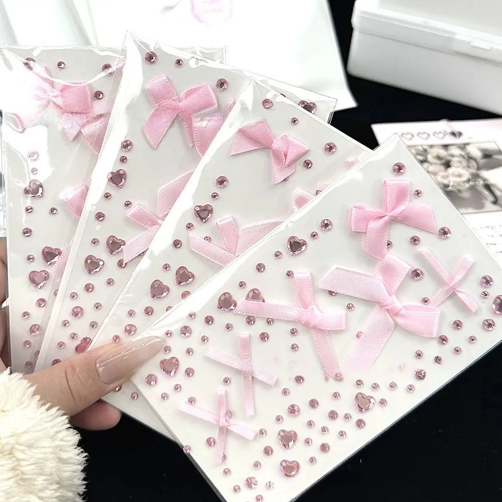 Cute 3D Love Lace Bow Crystal Stickers DIY Pink Kpop Photo Deco Stickers Gifts Sparkly Rhinestone Stickers For Photo Card Holder