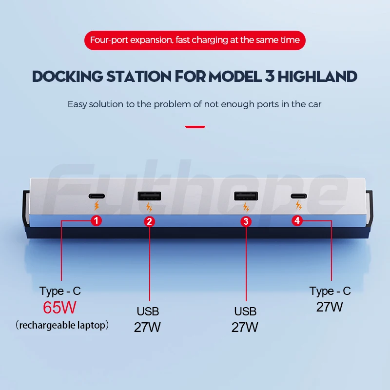 Futhope Intelligent Docking Station for Tesla Model 3 Highland Hub 65W Fast Charging Supports Laptop Central Control Splitter