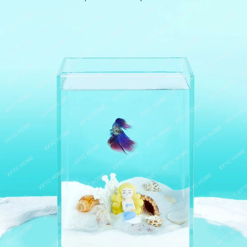 Betta Tank Super White Glass Fish Tank Fish Tank for Douyu Desktop Landscape Decoration Mini Small Fish Tank