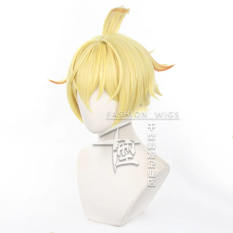 Gioco Genshin Impact Mika parrucca Cosplay Yellow Upwarping Hair resistente al calore sintetico accessori per feste di Halloween puntelli