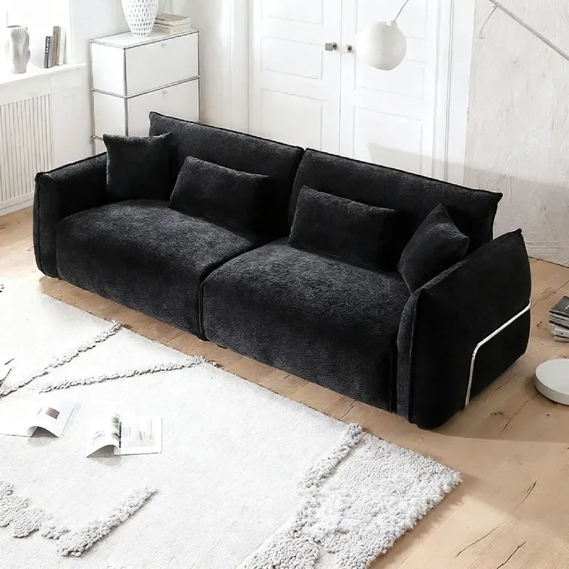 Modern Bauhaus Black Fabric Sofa Waterproof Anti-fouling Straight Row Design for Small Apartment Living Room Compact Couch