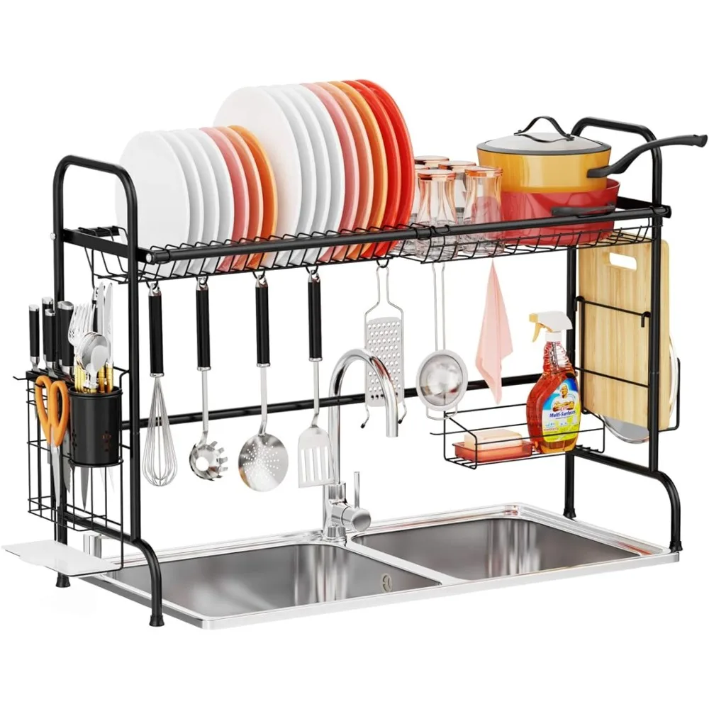 

Over The Sink Dish Drying Rack Large Stainless Steel Dish Rack Shelf Over Sink for Kitchen Space Saver,Easy To Install， Black