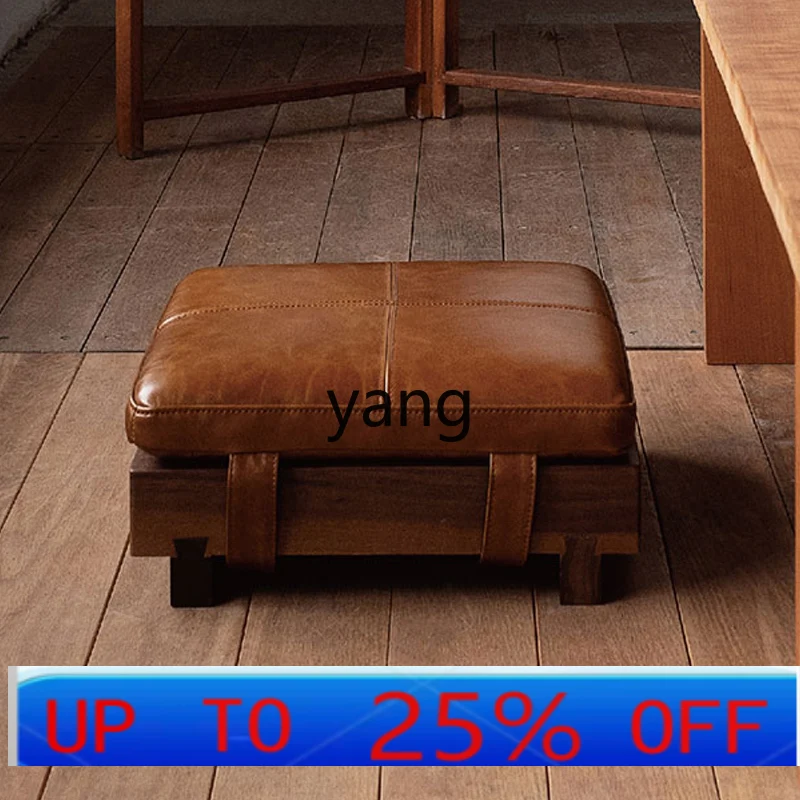 LMM square wood leather cushion first layer leather black walnut dining room living room tea room solid wood seat cushion