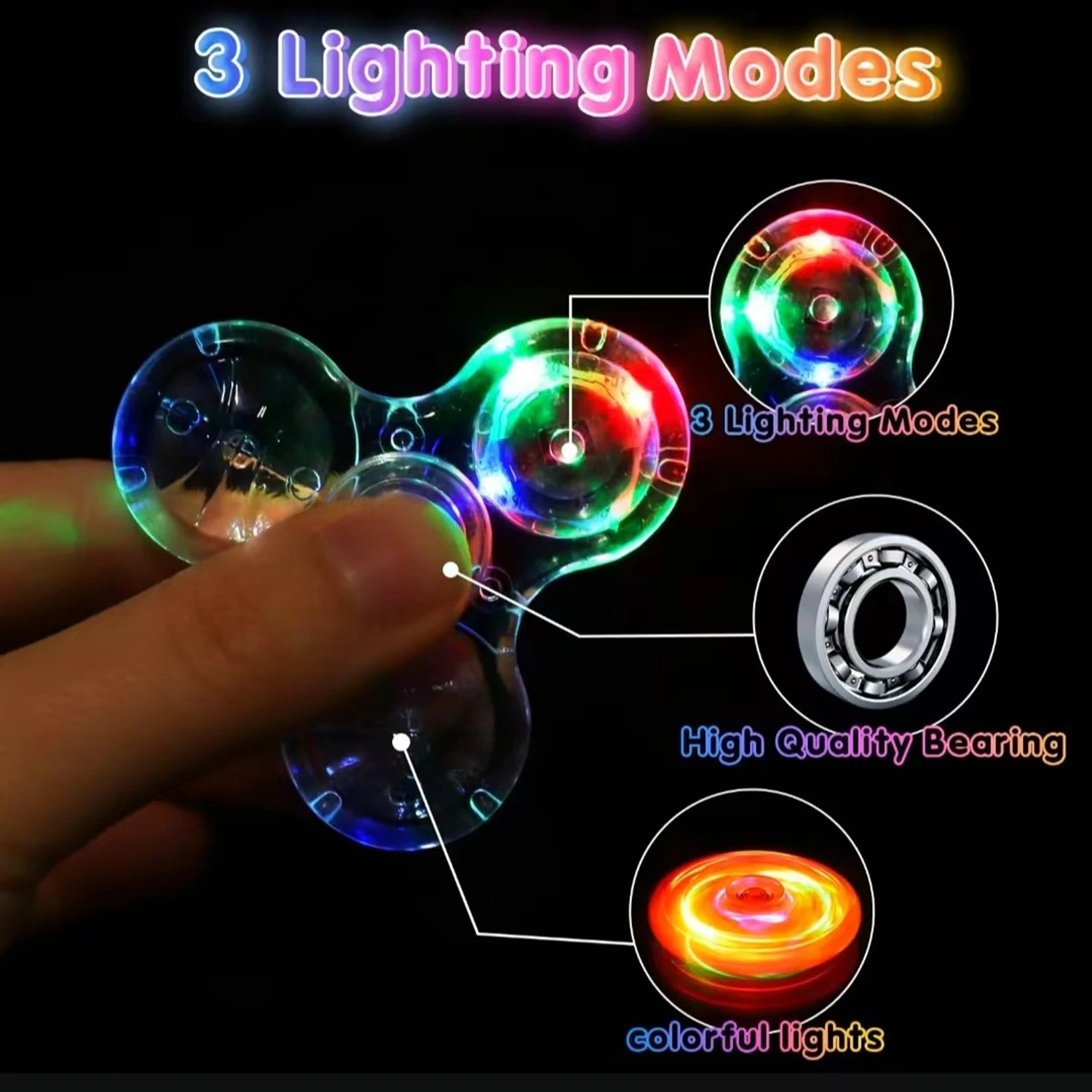 Luminous LED Light Fidget Spinner, Hand Top Spinners, Brilha no escuro, EDC Figura Spiner, Finger Stress Relief Toys