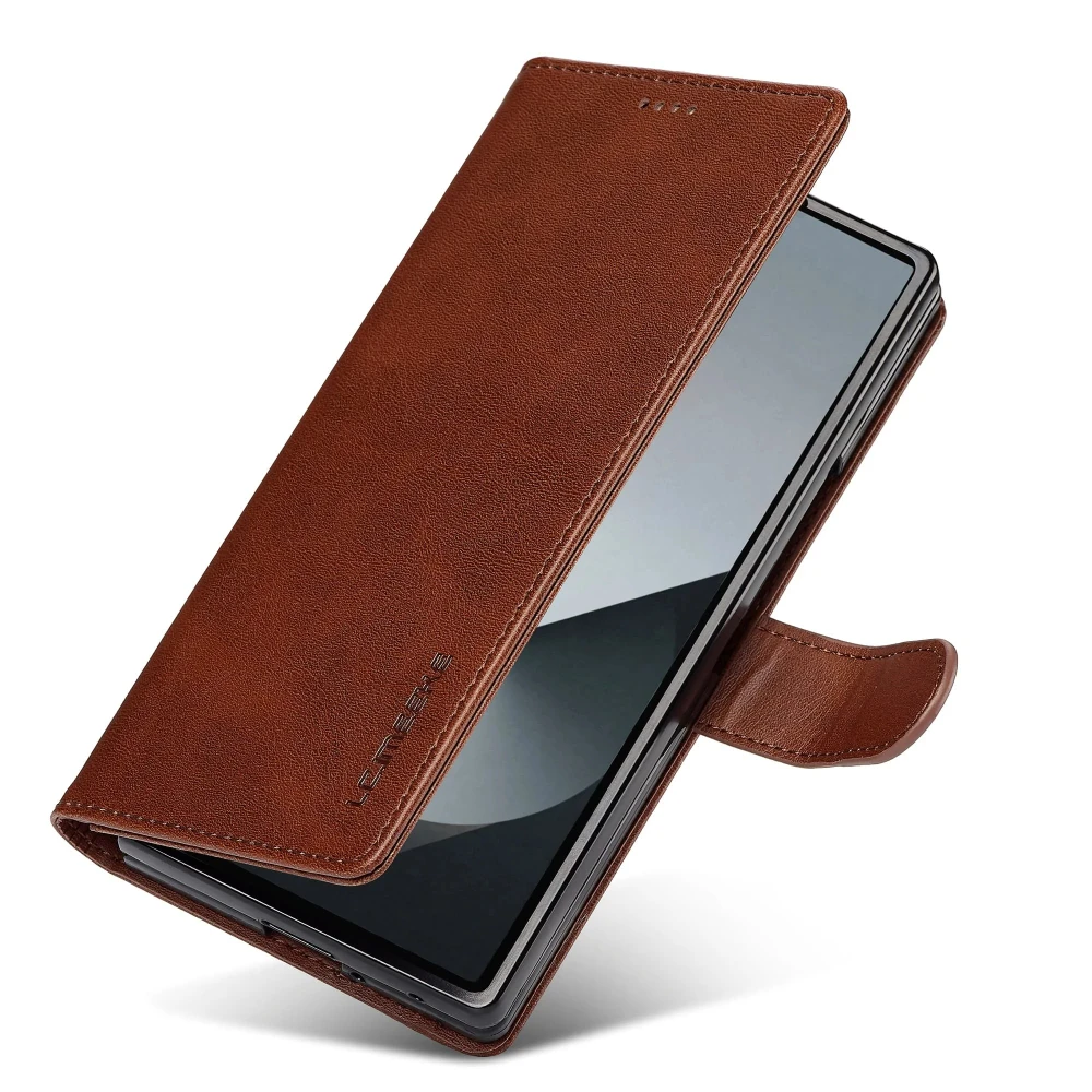 

ZFold 7 Magnetic Thin Buckle Design Phone Case for Samsung Galaxy Z Fold 7 6 5 4 3 5G Pu Leather Card Holder Wallet Soft Cover