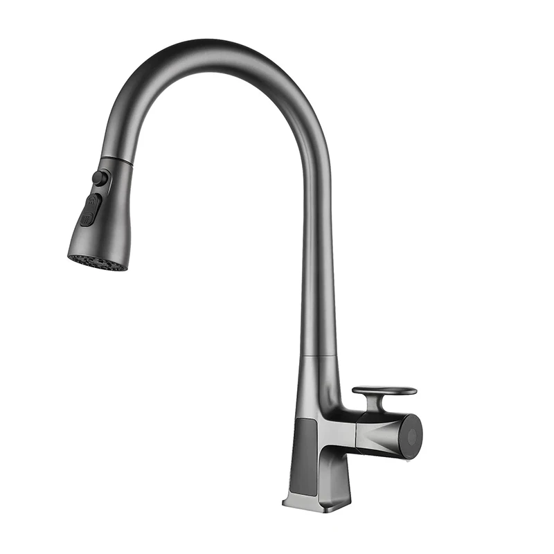 Kitchen Sink Digital Display Pull-Out Faucet Cold And Hot Wate Mixer Tap 360° Rotation Three-Mode Outlet Basin Faucet