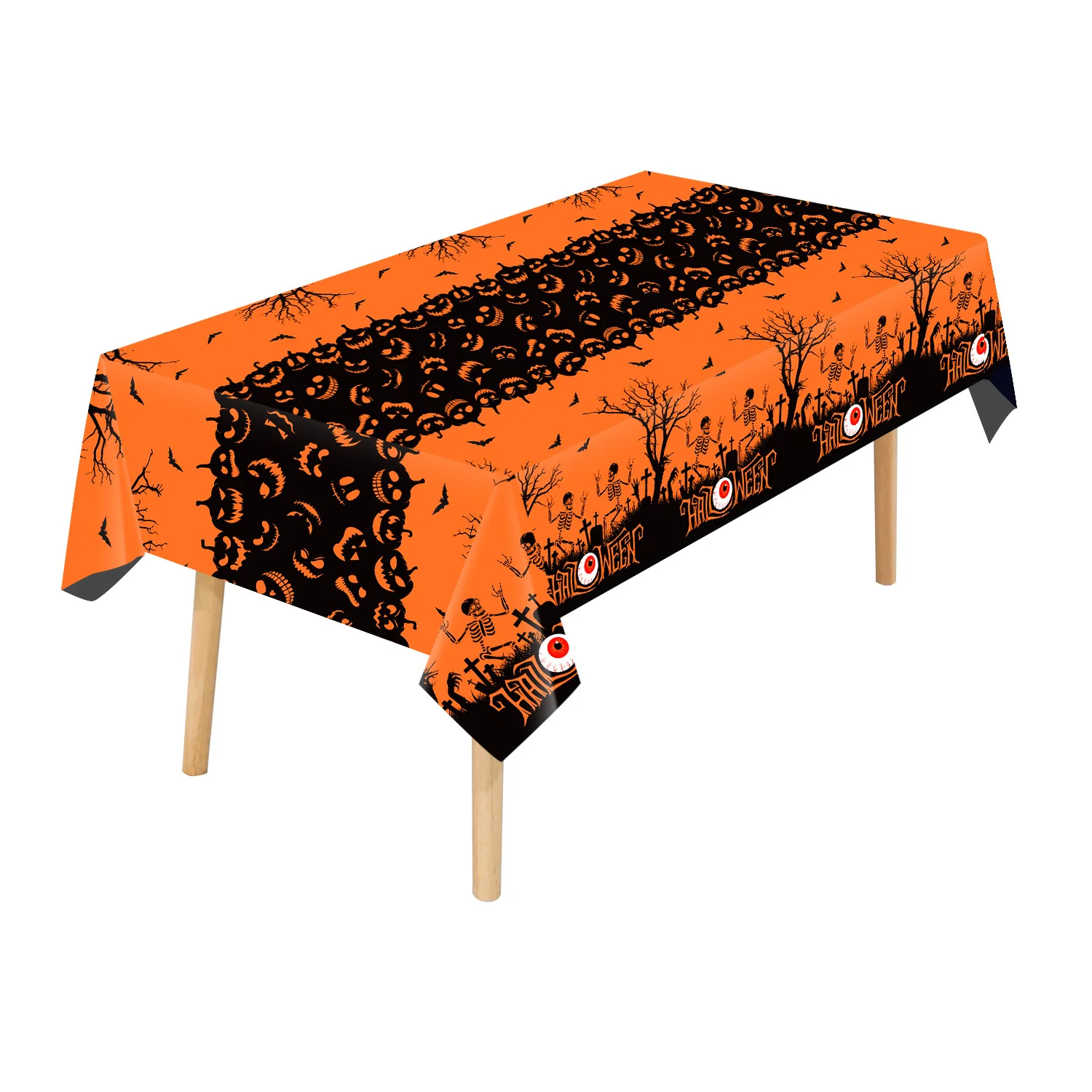 6PCS Holiday Disposable Halloween Tablecloth Halloween Themed Pumpkin Tablecloth Party Atmosphere Decoration Durable Supplies