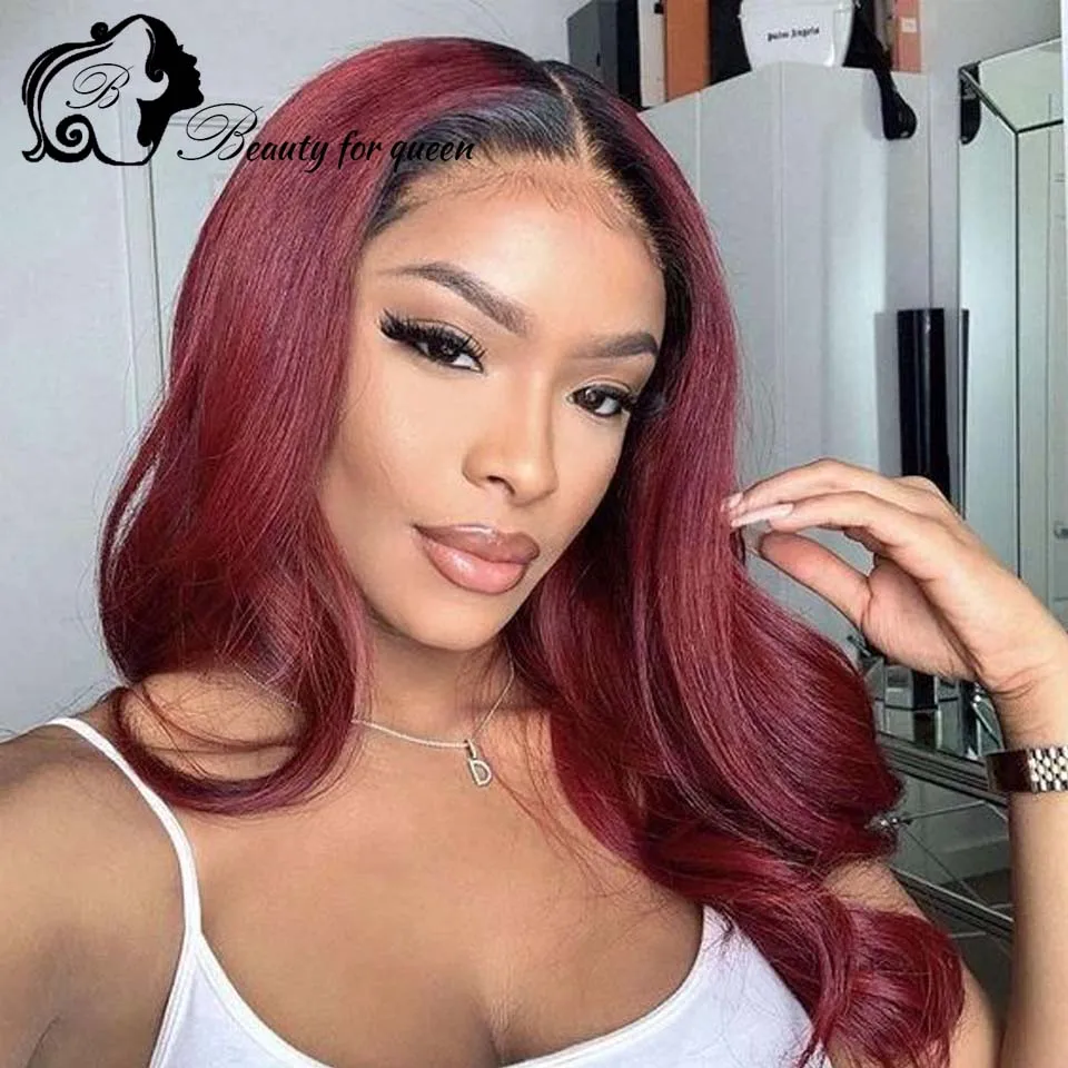 

For Women High Quality1B Purple Straight HD Transparent 13x4 Lace Frontal Wigs Brazilian Colored 100% Human Hair Wig 180 Density
