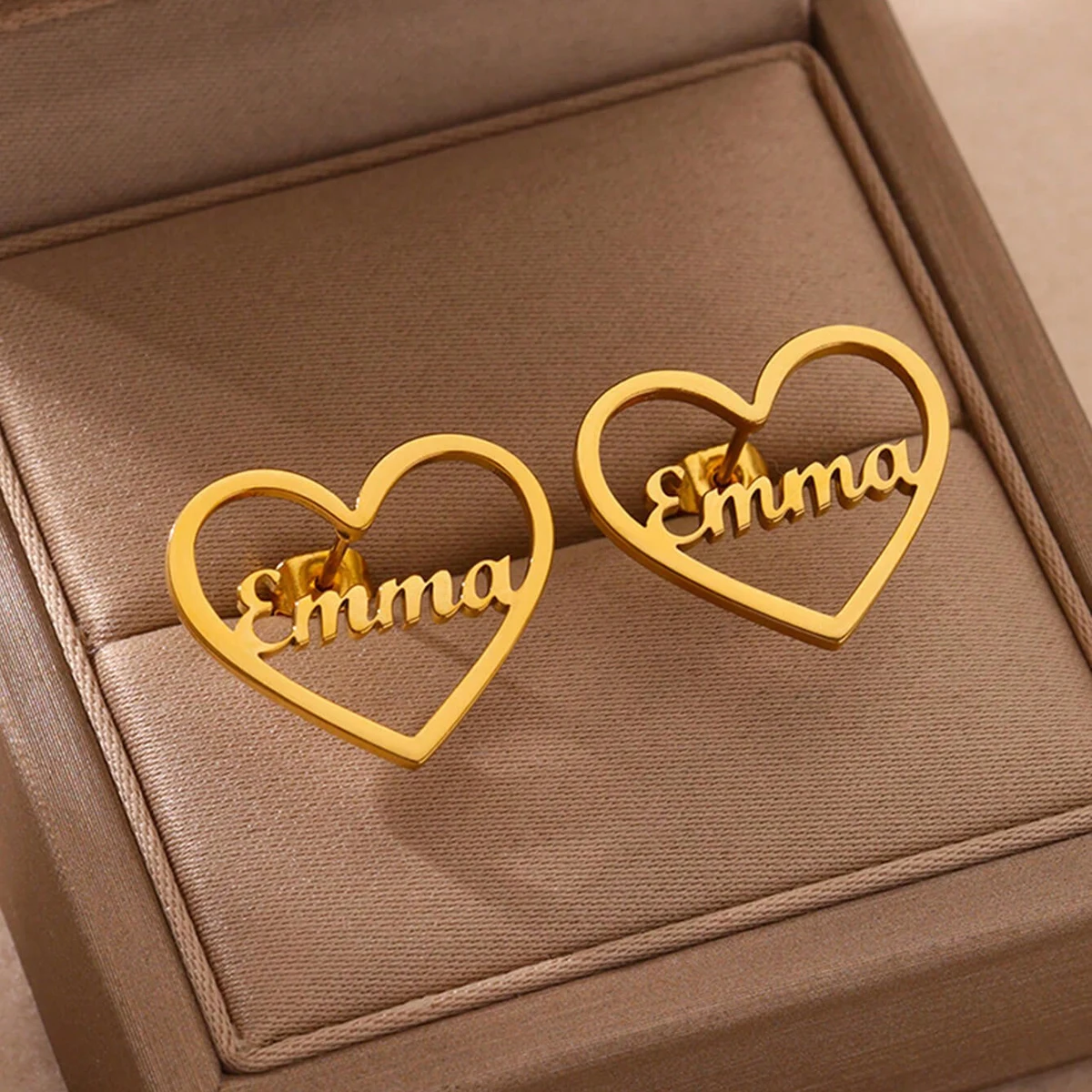 Custom Heart Name Earrings For Women Stainless Steel Customized Stud Earring Female Personalized Ear Jewelry Girlfriend Mom Gift