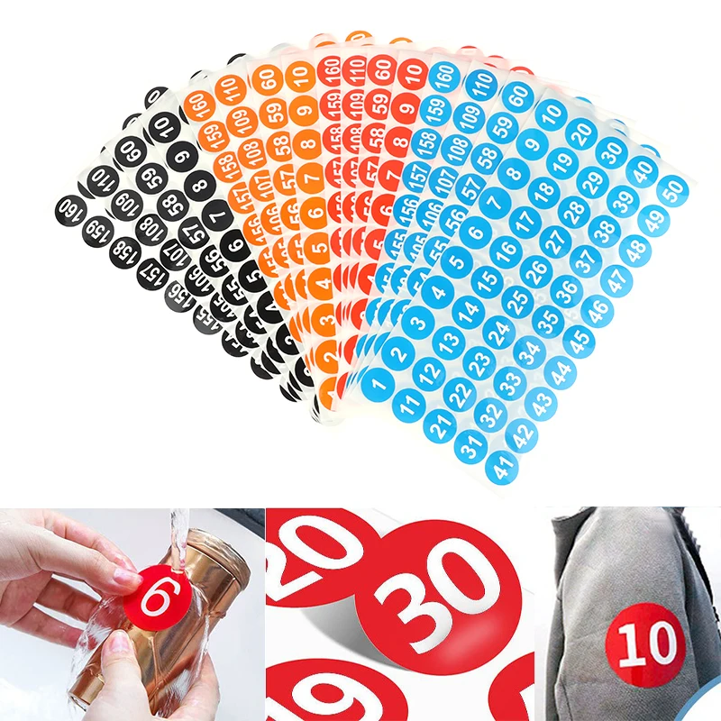 4Sheets Waterproof 1-200 Serial Consecutive Numbered Labels Self-adhesive PVC Round Number Sticker