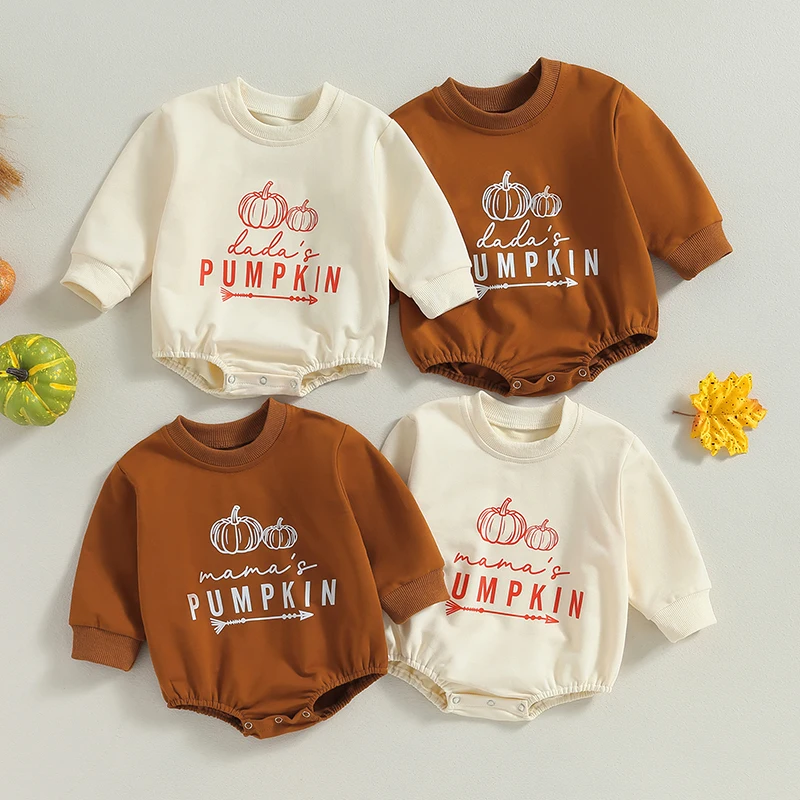 

Toddler Baby Sweatshirt Boy Girl Rompers Letter Pumpkin Print Long Sleeve Jumpsuit for Infant Cute Fall Halloween Clothes