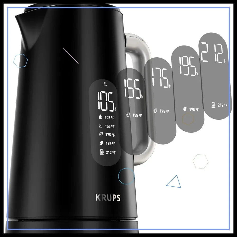 

Smart Electric Kettle: 1.7L Capacity, 5 Temperature Settings, Digital Display, Cool-Touch Exterior, Cordless for Tea & Coffee