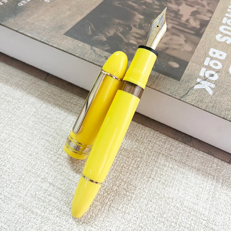 Bolígrafo estilográfico Wing Sung 630 amarillo F, punta de 0,5mm, pistón, resina, Clip dorado, papelería, regalos de negocios, escritura