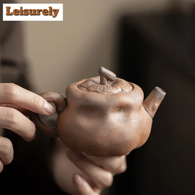 

160ml Old Rock Mud Persimmon-shaped Teapot Antique Tea Infuser Pot Tea Making Kettle With Ball Hole Drinkware Decoration Craft