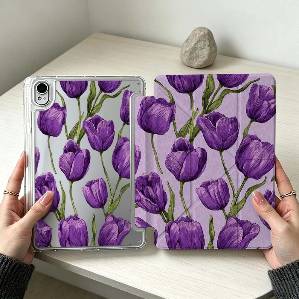 

Artistic Purple Tulips For Huawei MatePad Pro SE Air 12X Honor Pad 9 V9 GT X9a X9 Foldable 3Y Tablet Case Soft