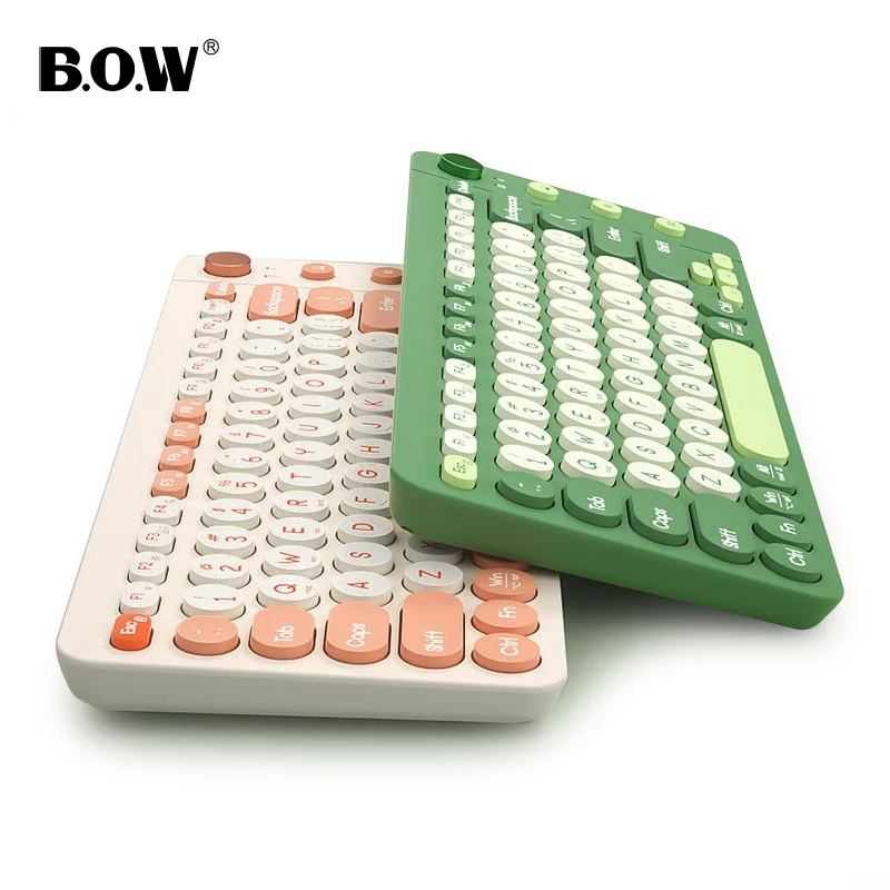 

BOW Bluetooth Wireless Keyboard for iPad, Laptop, Mac, Smartphone, Connect 3 Bluetooth Devices, Cute Colorful Round Keys Retro