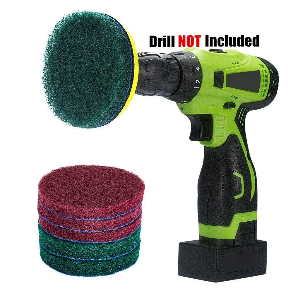 4 Inch Drill Power Brush Tile Scrubber Scouring Pads Cleaning Kit, Heavy Duty Household Cleaning Tool (Drill NOT Included)