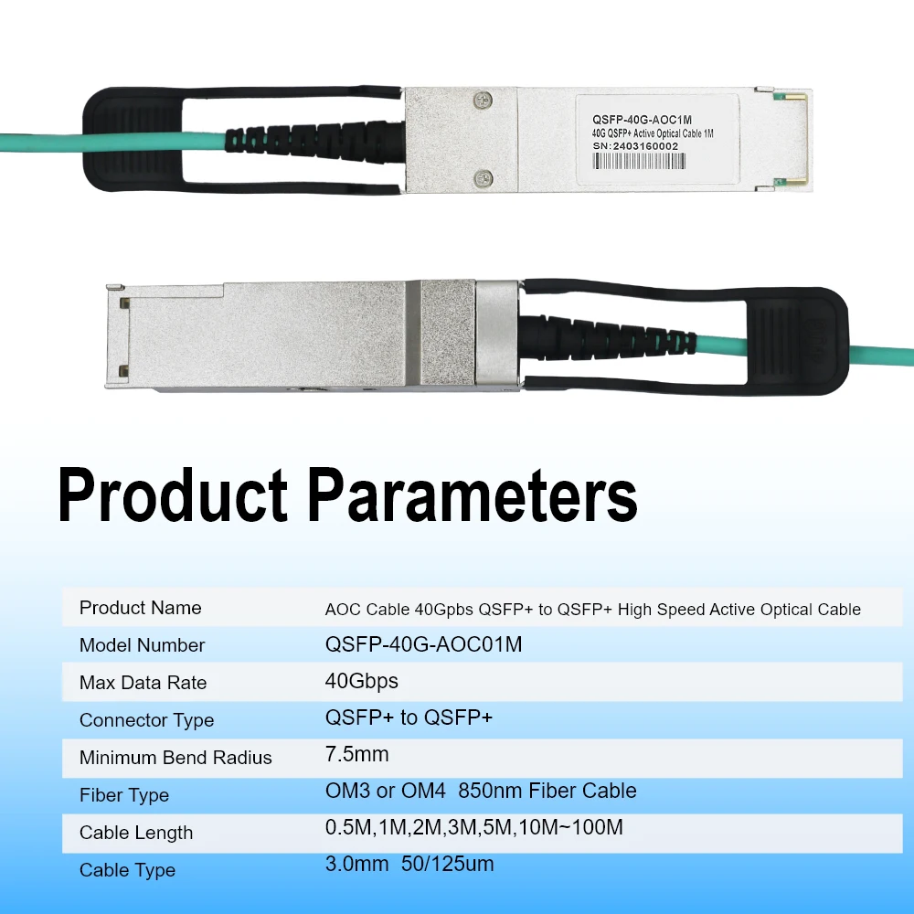 QSFP 40Gb AOC Cable QSFP+ to QSFP+ 1m~100m Active Optical Cables SFP+ 40G Fiber Cable For Mikrotik,Mellanox...Network Card/Switc